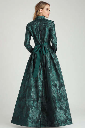 Vert foncé floral une ligne mère de la mariée robe avec poches